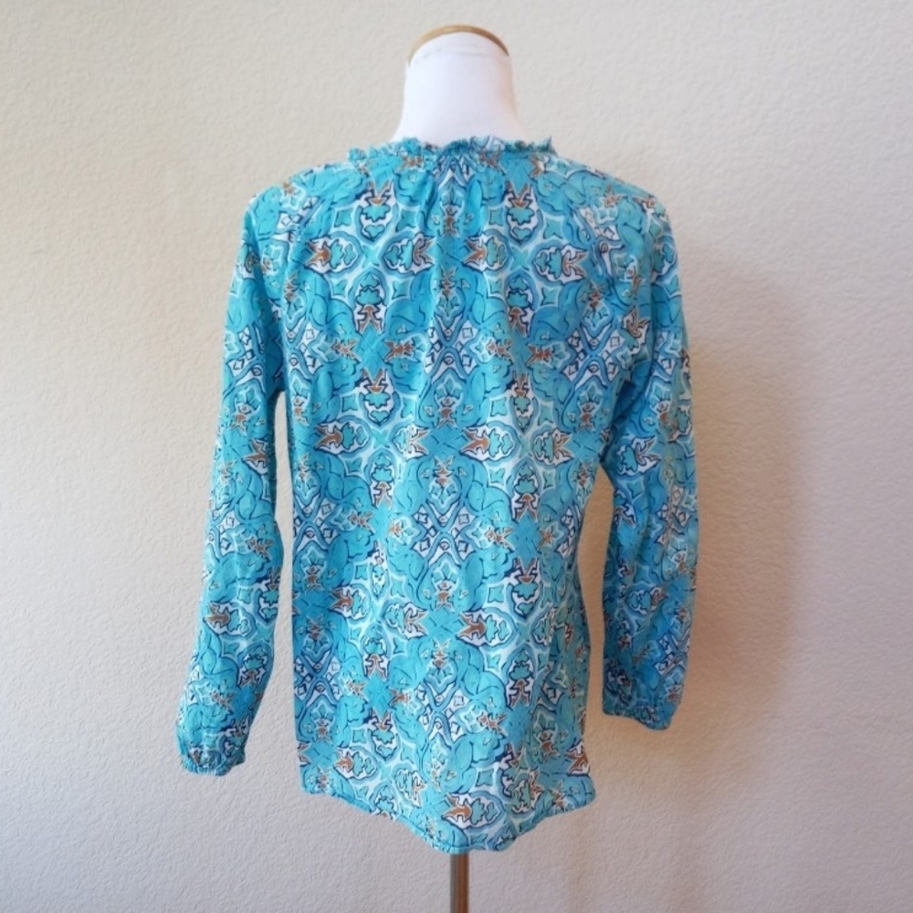 Talbots blue cotton printed blouse - Picture 8 of 9